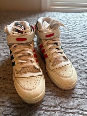 adidas White High-Top Sneakers with Red & Green Stripes